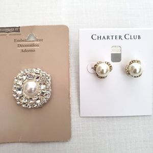 Pearl Earrings and Pearl Brooche Pin